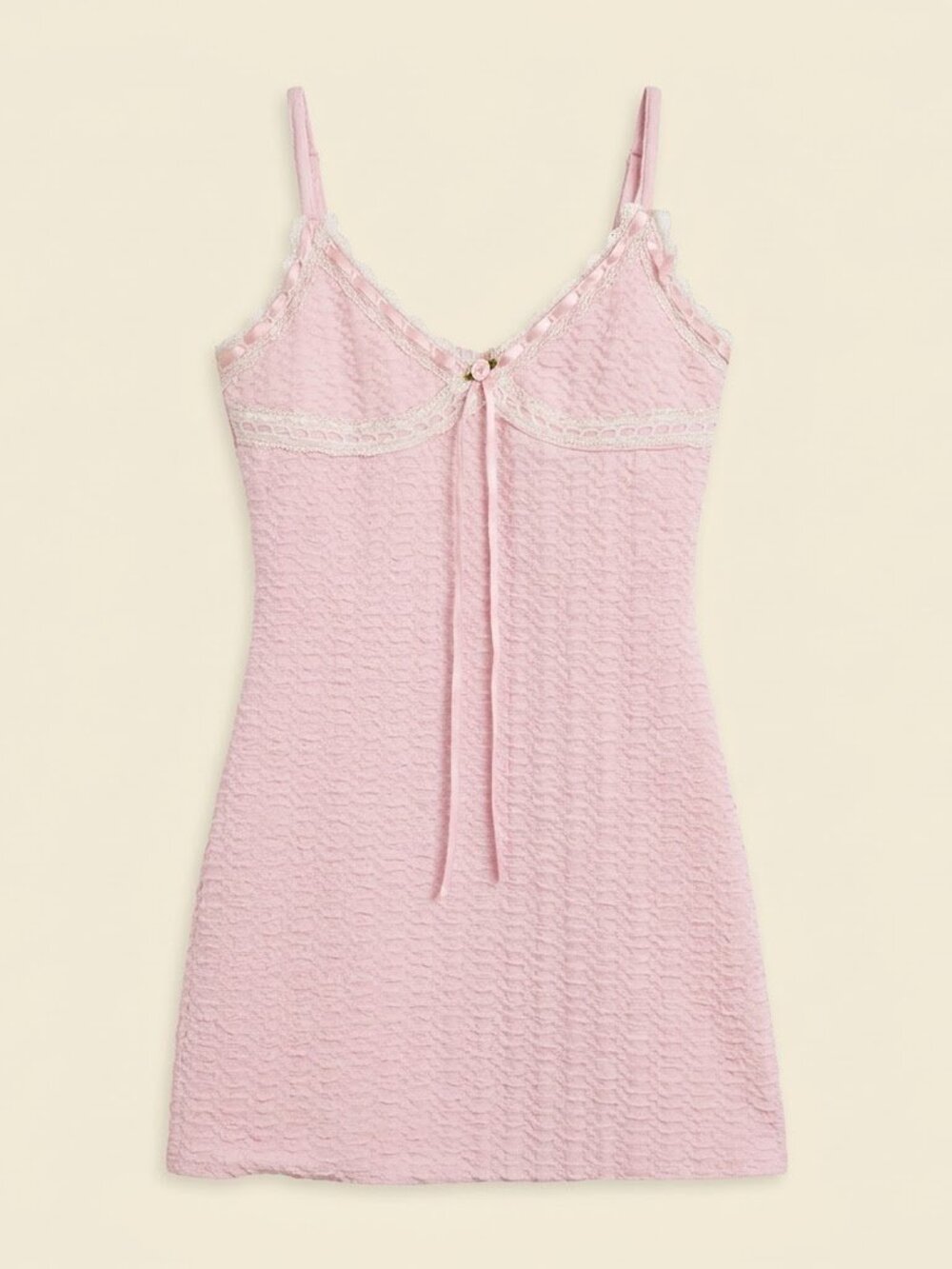 🌺Cute Pink Textured Slip Dress with Lace Trim🌺